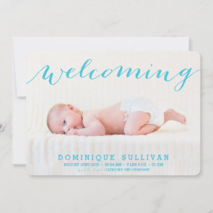 Faire-part de naissance photo Whimsical Blue Scrip
