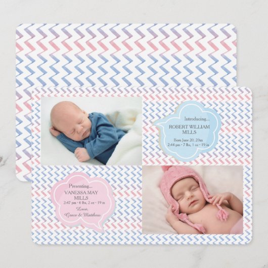 Faire-part de naissance photo Zig Zag (Devant / Derrière)