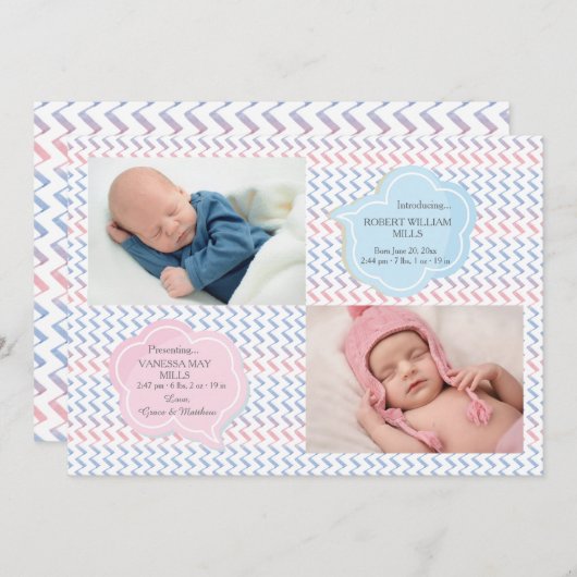 Faire-part de naissance photo Zig Zag (Devant / Derrière)