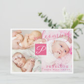 Faire-part de naissance - Photos multiples rose et (Debout devant)