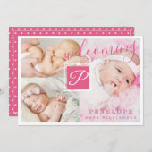 Faire-part de naissance - Photos multiples rose et (Devant / Derrière)