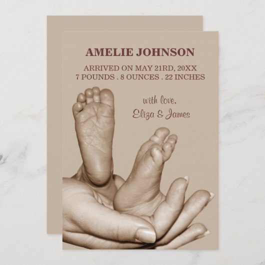 Faire-part de naissance pieds bébé (Devant / Derrière)