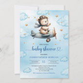 Faire-part de naissance Pilote Ourson Mignon Bleu (Devant)
