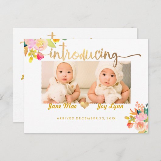 Faire-part de naissance PixDezines / Aquarelle flo (Devant / Derrière)