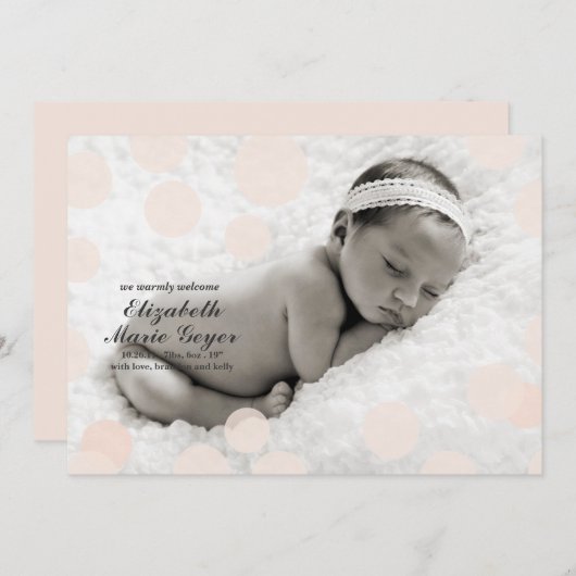 Faire-part de naissance Poka Dot // Confetti (Devant / Derrière)