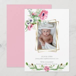 Faire-part de naissance Poppies d'aquarelle rose