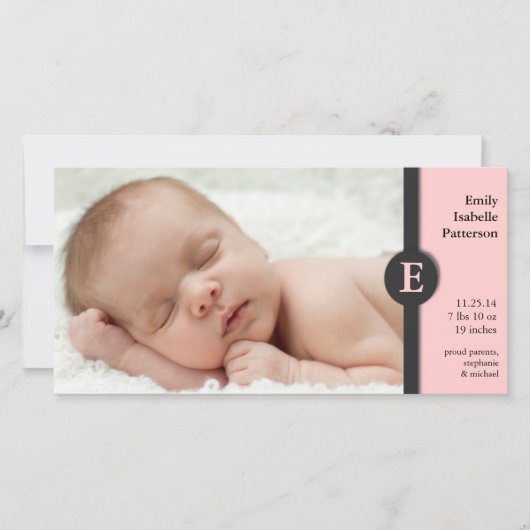 Faire-part de naissance pour bébé rose moderne (Devant)