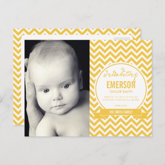 Faire-part de naissance pour bébé - soleil (Devant / Derrière)