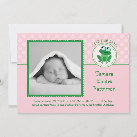 Faire-part de naissance pour fille année bissextil (Devant)