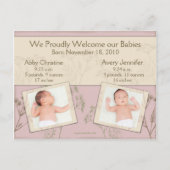 Faire-part de naissance pour jumeaux - Fennel Pink (Dos)