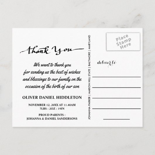 Faire-part de naissance Présentation de la photo d (Dos)