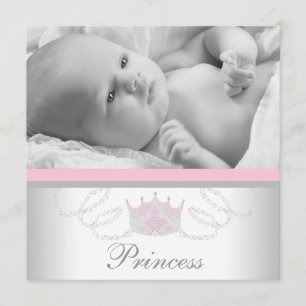 Faire-part de naissance Princesse Filles Gris Rose