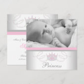 Faire-part de naissance Princesse Filles Gris Rose (Devant / Derrière)