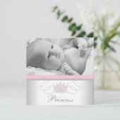 Faire-part de naissance Princesse Filles Gris Rose (Debout devant)
