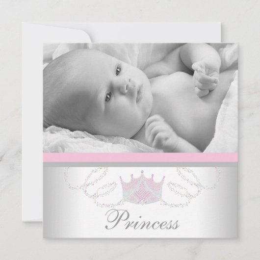 Faire-part de naissance Princesse Filles Gris Rose (Devant)