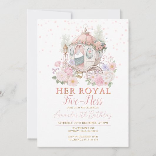 Faire-part de naissance Princesse Rose Carrosse Fl (Devant)