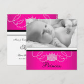 Faire-part de naissance Princesse Rose Noir pour f (Devant / Derrière)