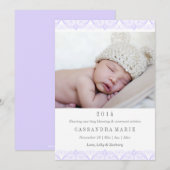 Faire-part de naissance Purple Lace (Devant / Derrière)