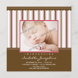 Faire-part de naissance rayé marron/rose tendance