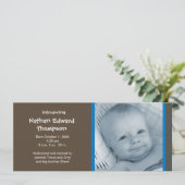 Faire-part de naissance - Rayures bleues et marron (Debout devant)