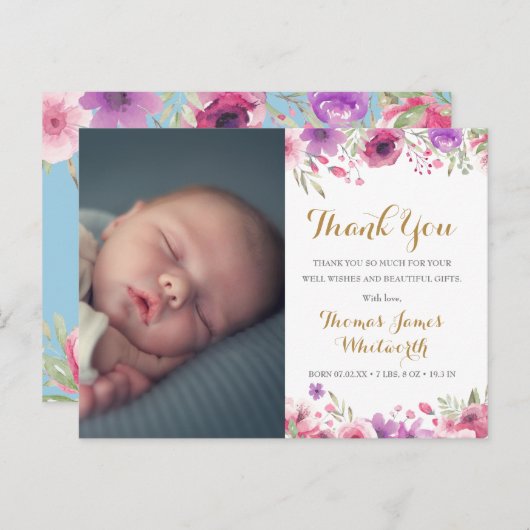 Faire-part de naissance remerciement photo garçon  (Devant / Derrière)