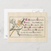 Faire-Part de Naissance Rétro Bébé Fille & Cigogne (Devant / Derrière)