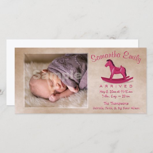 Faire-part de naissance rocheuse rose (Devant / Derrière)