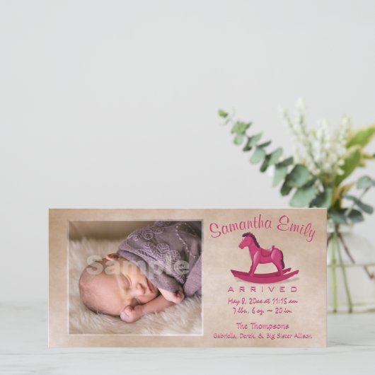 Faire-part de naissance rocheuse rose (Debout devant)