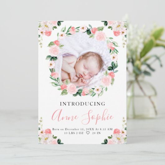 Faire-part de naissance rose (Debout devant)