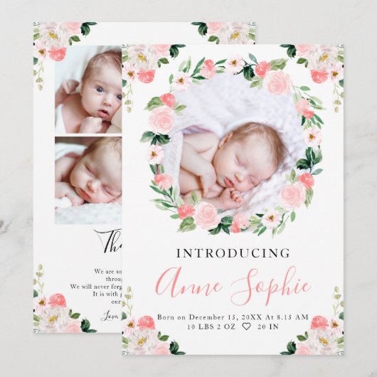 Faire-part de naissance rose (Devant / Derrière)