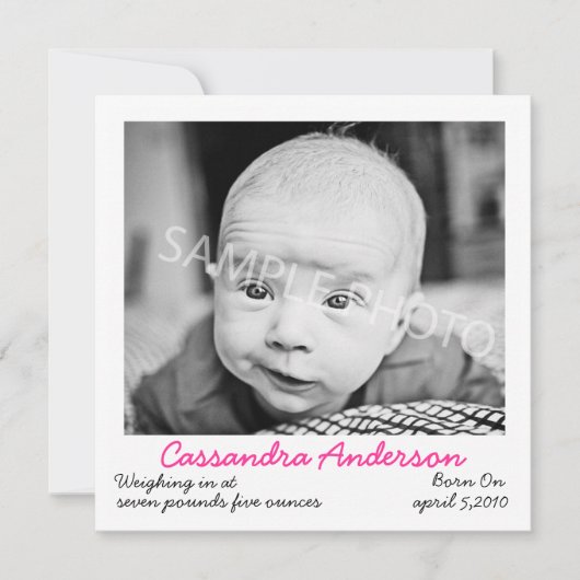 Faire-part de naissance rose (Devant)