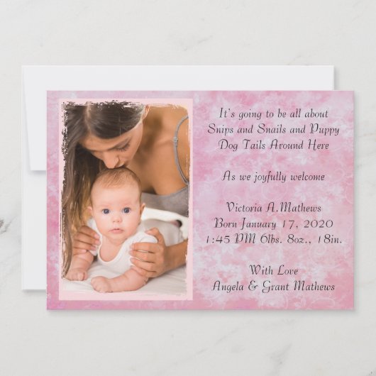 Faire-part de naissance rose (Devant)