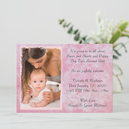 Faire-part de naissance rose (Debout devant)