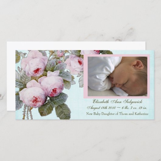 Faire-part de naissance Rose anglais pour Baby Gir (Devant / Derrière)