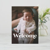 Faire-part de naissance rose avec un message de bi (Debout devant)