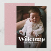 Faire-part de naissance rose avec un message de bi (Devant / Derrière)