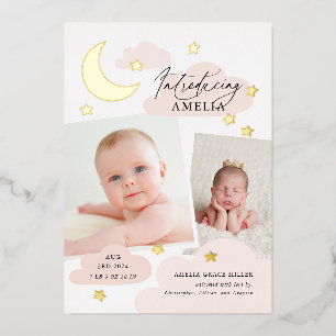 Faire-part de naissance rose Collage de photos Lun