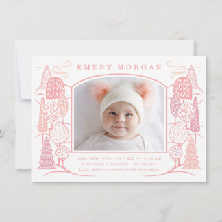 Faire-Part de Naissance Rose Dans La Cime des Arbr