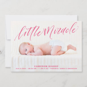 Faire-part de naissance rose de lettrage de main