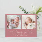Faire-part de naissance rose Merci Script Fantaisi (Debout devant)