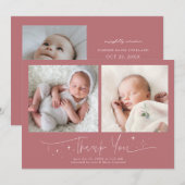 Faire-part de naissance rose Merci Script Fantaisi (Devant / Derrière)