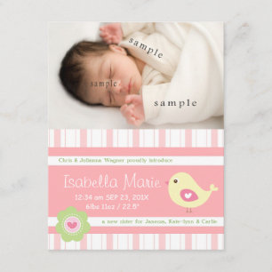 Faire-part de naissance rose mignon de photo de