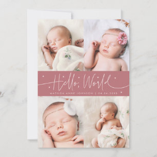 Faire-part de naissance rose multi photo écriture