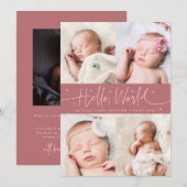 Faire-part de naissance rose multi photo écriture (Devant / Derrière)