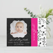 Faire-part de naissance rose noir et chaud (Debout devant)