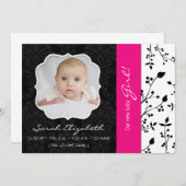 Faire-part de naissance rose noir et chaud (Devant / Derrière)