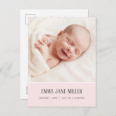 Faire-part de naissance rose pâle doux Photo Carte (Devant / Derrière)