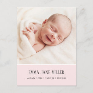 Faire-part de naissance rose pâle doux Photo Carte