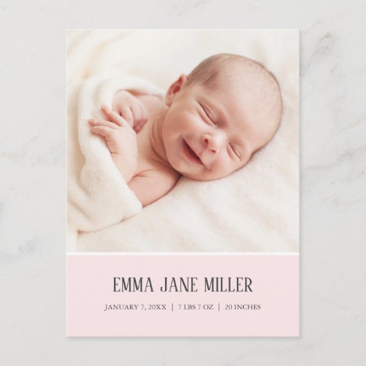 Faire-part de naissance rose pâle doux Photo Carte (Devant)