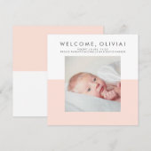 Faire-part de naissance rose pâle moderne (Devant / Derrière)